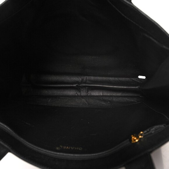 Authentic CHANEL Classic CC Caviar Logo Shoulder Tote Bag Black Leather Purse - Picture 12 of 13